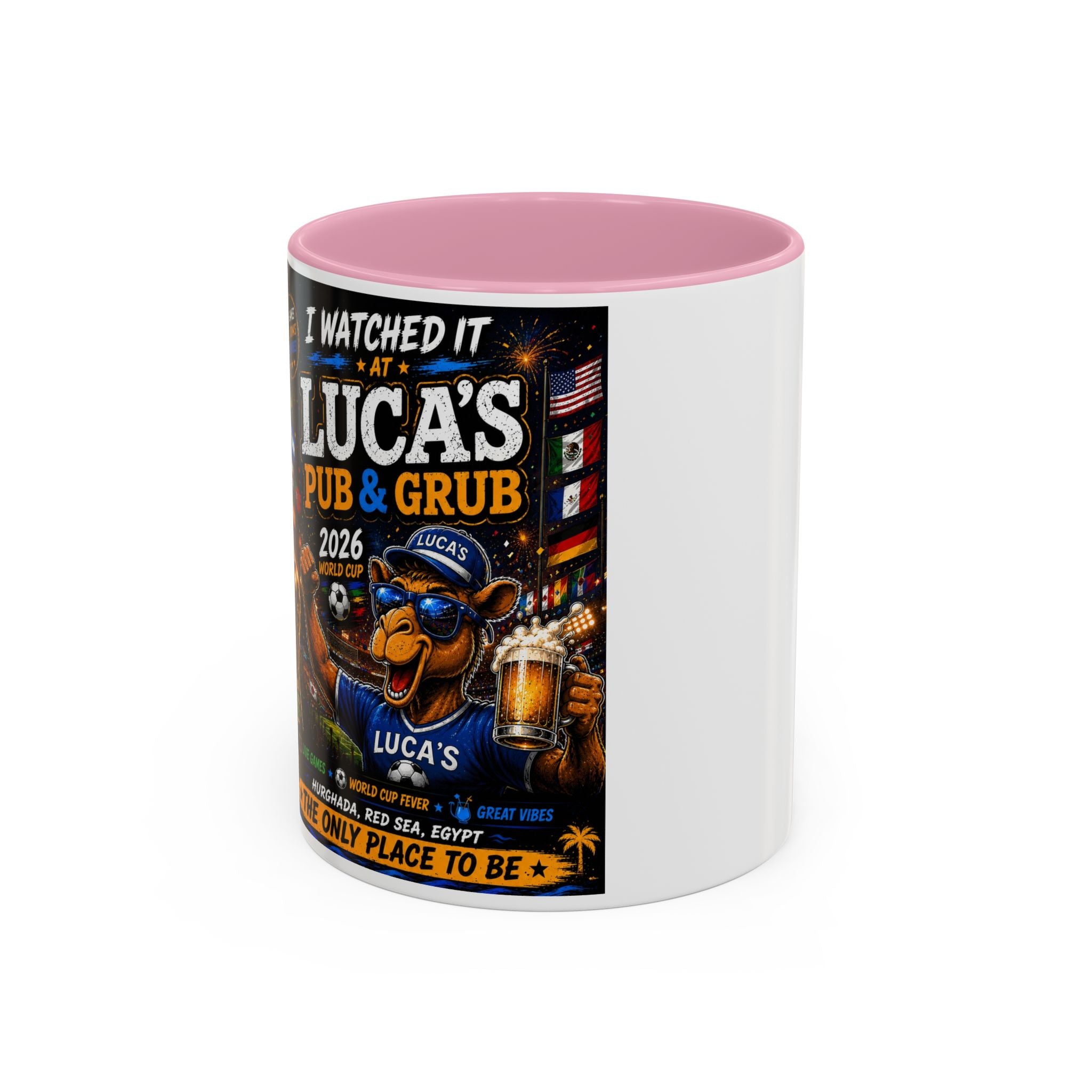 Personalized Pub & Grub Mug — "I Watched It at Luca's" 11oz/15oz Colorful Coffee Cup