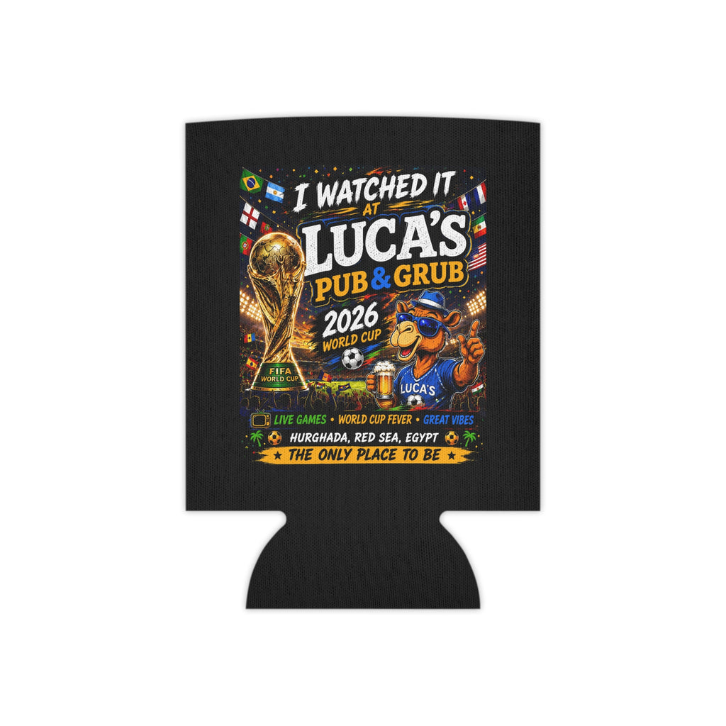I Watched It At Luca's Pub Can Cooler - Personalized Soccer World Cup Bar Koozie