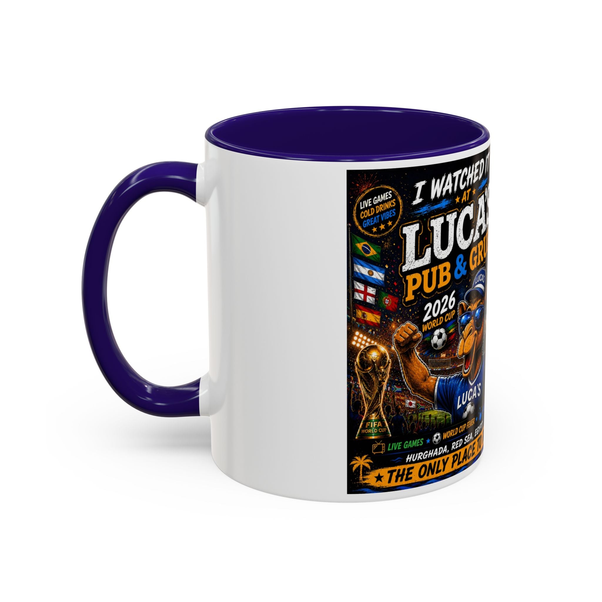 Personalized Pub & Grub Mug — "I Watched It at Luca's" 11oz/15oz Colorful Coffee Cup