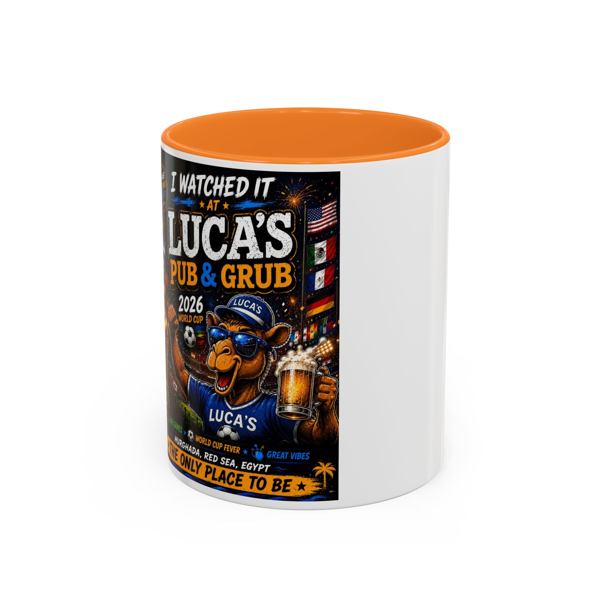 Personalized Pub & Grub Mug — "I Watched It at Luca's" 11oz/15oz Colorful Coffee Cup