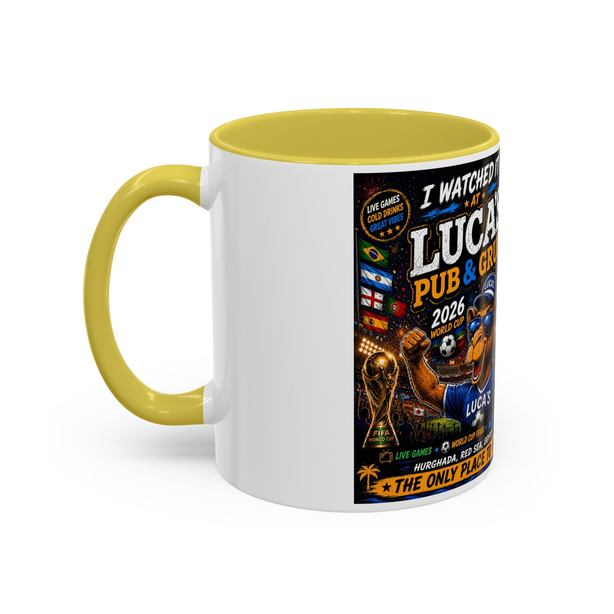 Personalized Pub & Grub Mug — "I Watched It at Luca's" 11oz/15oz Colorful Coffee Cup