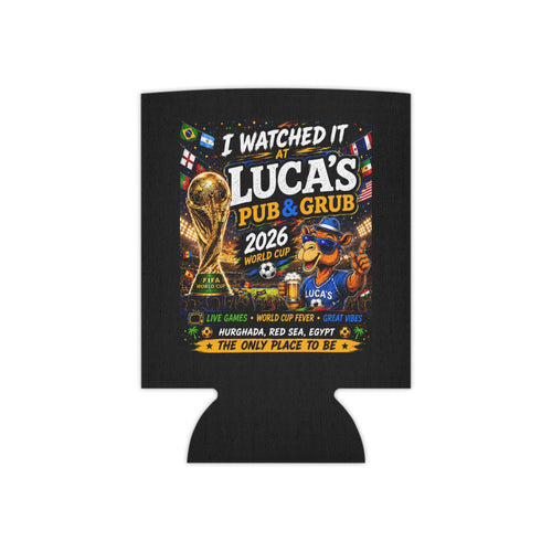 I Watched It At Luca's Pub Can Cooler - Personalized Soccer World Cup Bar Koozie