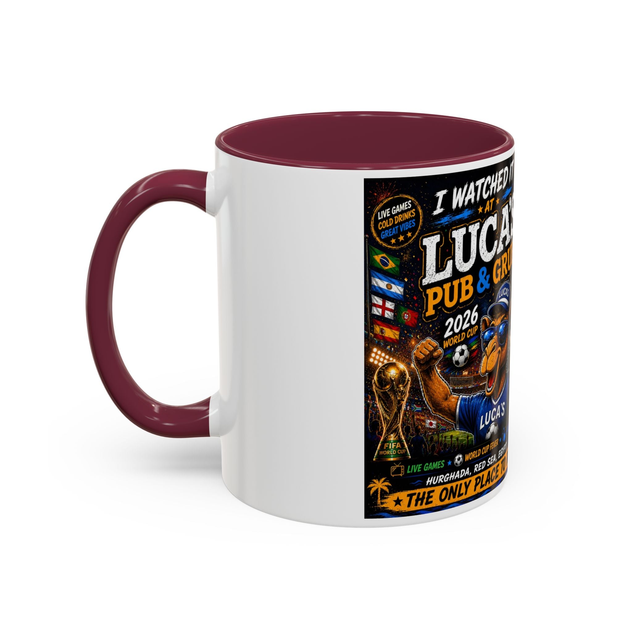 Personalized Pub & Grub Mug — "I Watched It at Luca's" 11oz/15oz Colorful Coffee Cup