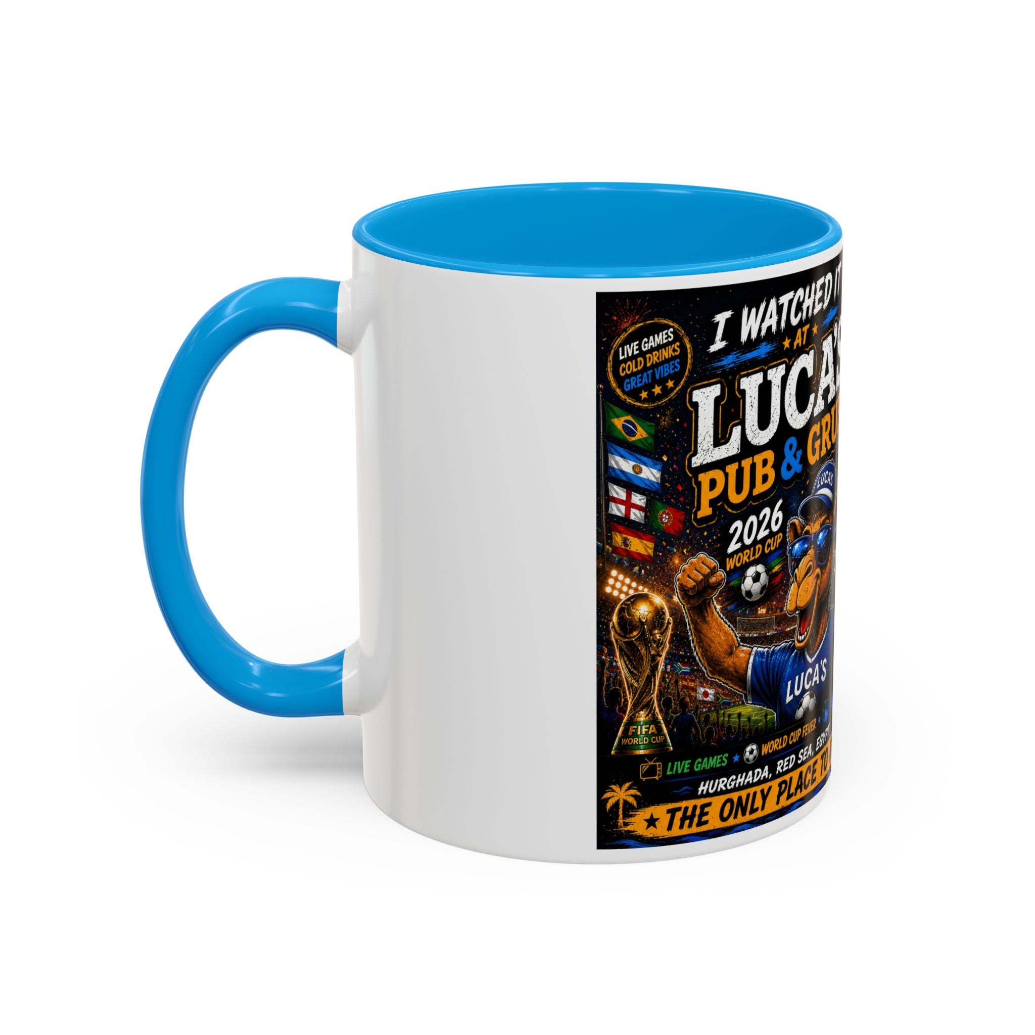 Personalized Pub & Grub Mug — "I Watched It at Luca's" 11oz/15oz Colorful Coffee Cup