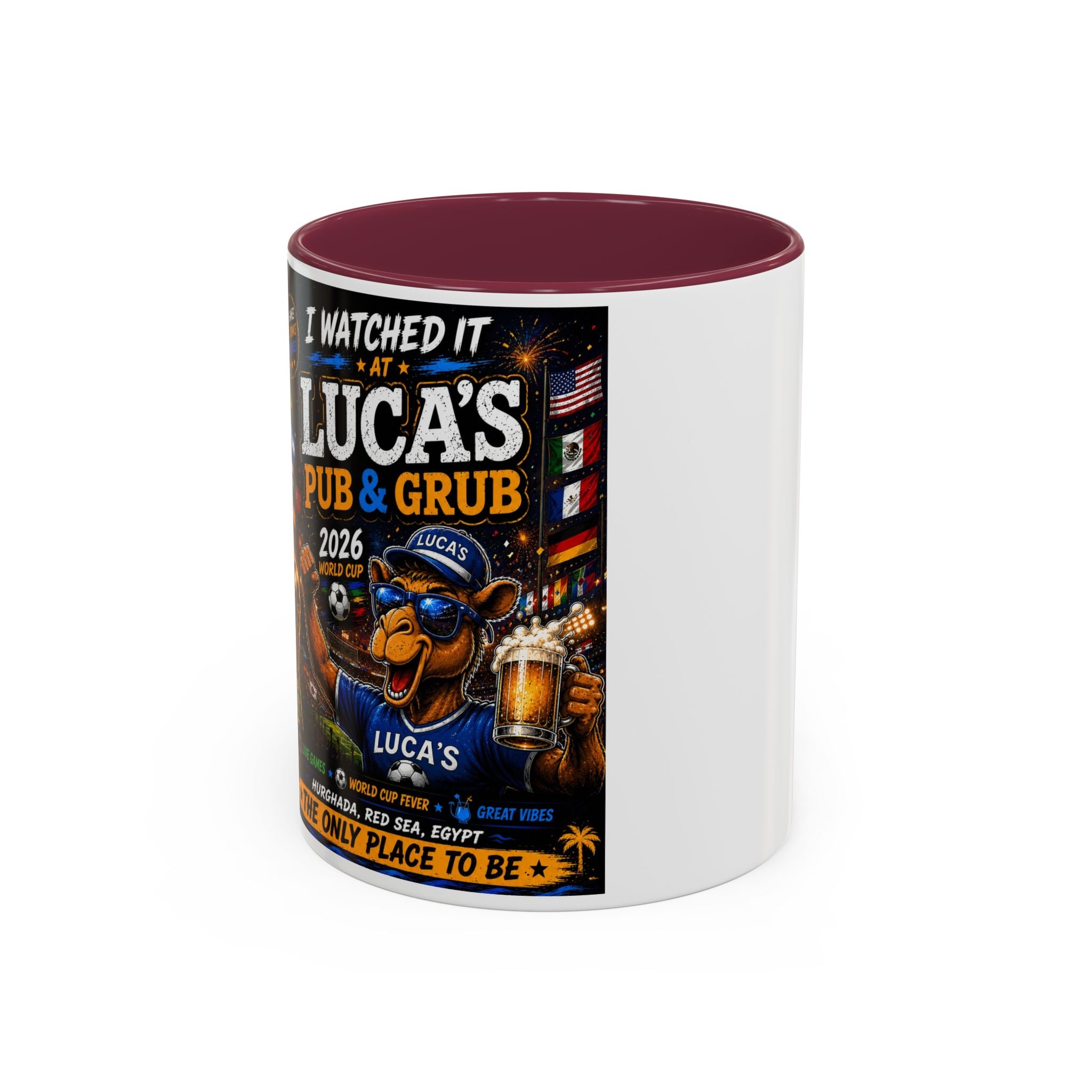 Personalized Pub & Grub Mug — "I Watched It at Luca's" 11oz/15oz Colorful Coffee Cup