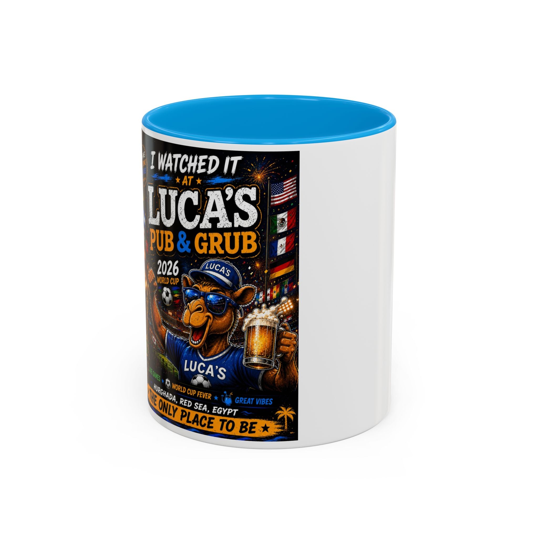 Personalized Pub & Grub Mug — "I Watched It at Luca's" 11oz/15oz Colorful Coffee Cup