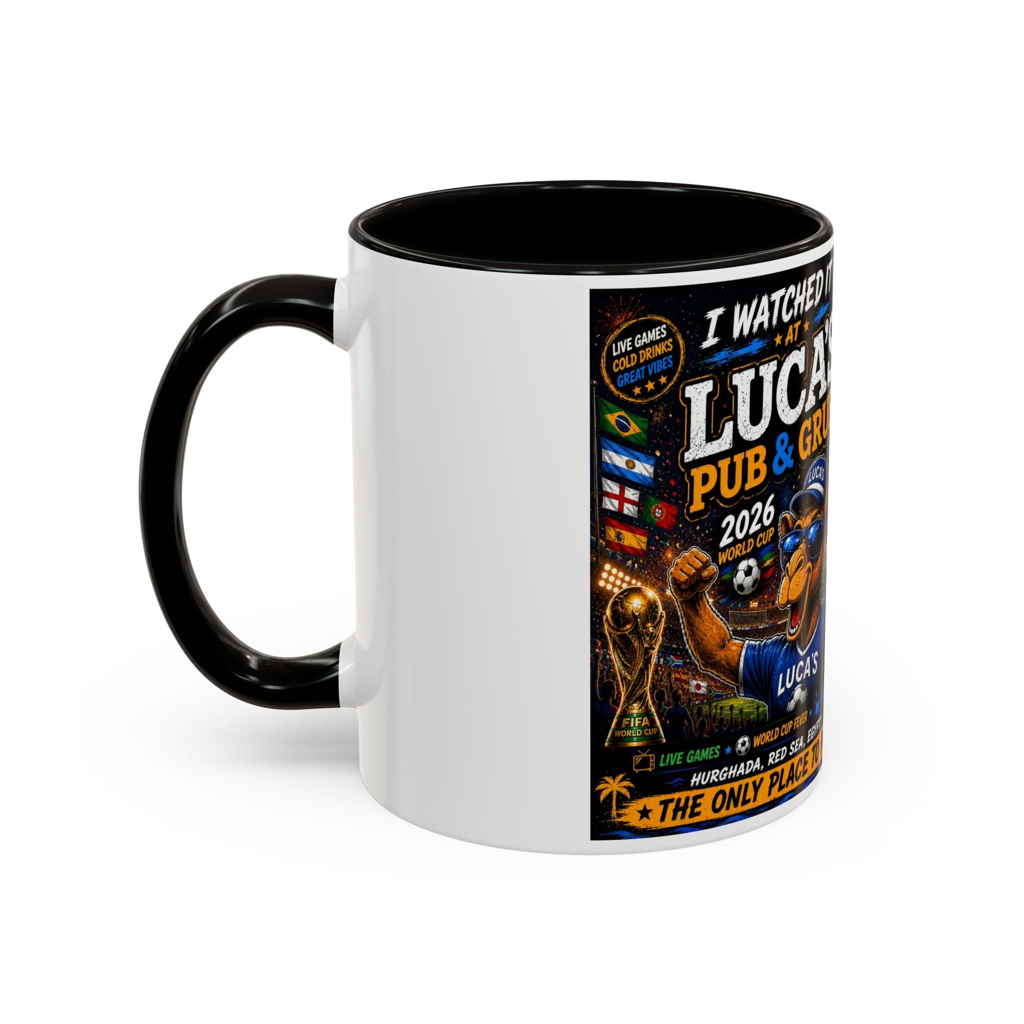 Personalized Pub & Grub Mug — "I Watched It at Luca's" 11oz/15oz Colorful Coffee Cup