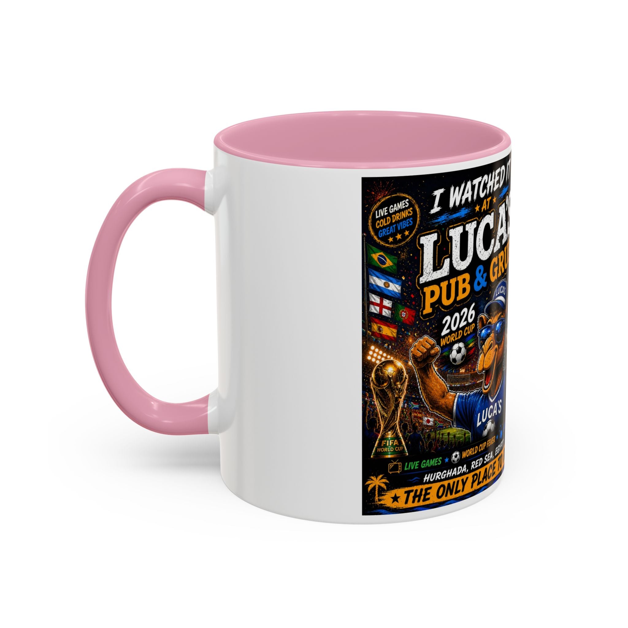 Personalized Pub & Grub Mug — "I Watched It at Luca's" 11oz/15oz Colorful Coffee Cup