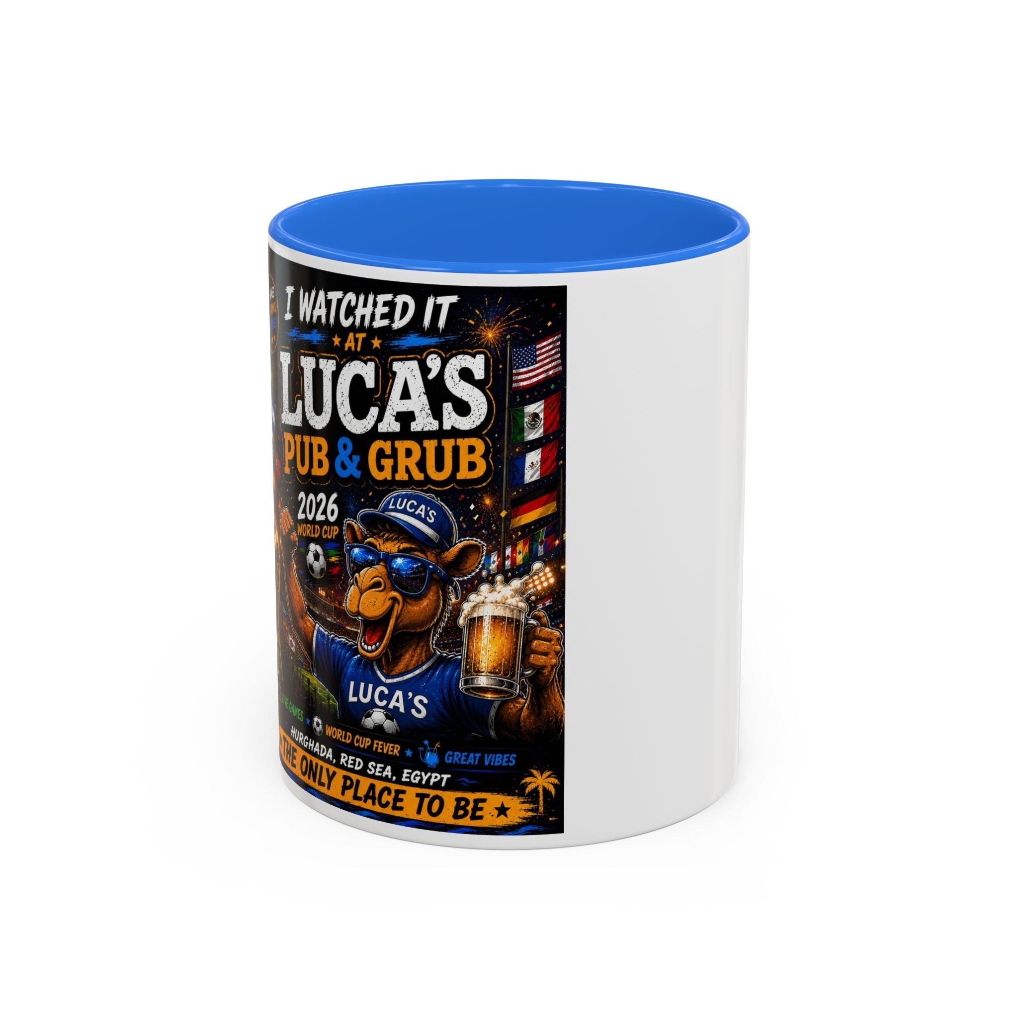 Personalized Pub & Grub Mug — "I Watched It at Luca's" 11oz/15oz Colorful Coffee Cup