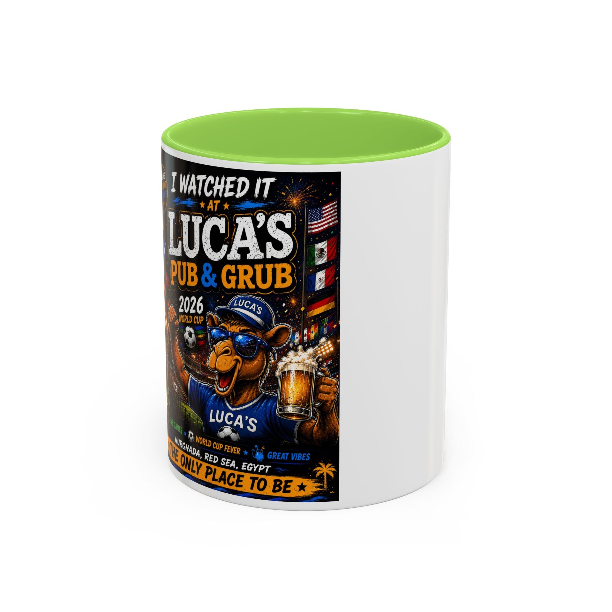 Personalized Pub & Grub Mug — "I Watched It at Luca's" 11oz/15oz Colorful Coffee Cup