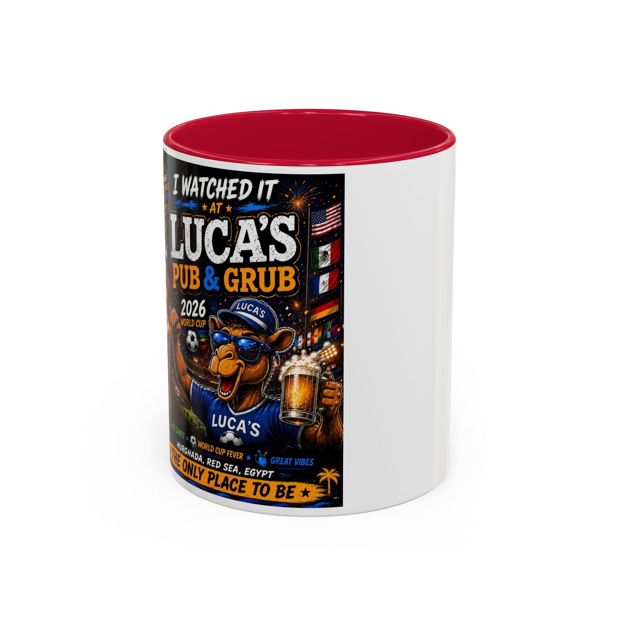 Personalized Pub & Grub Mug — "I Watched It at Luca's" 11oz/15oz Colorful Coffee Cup