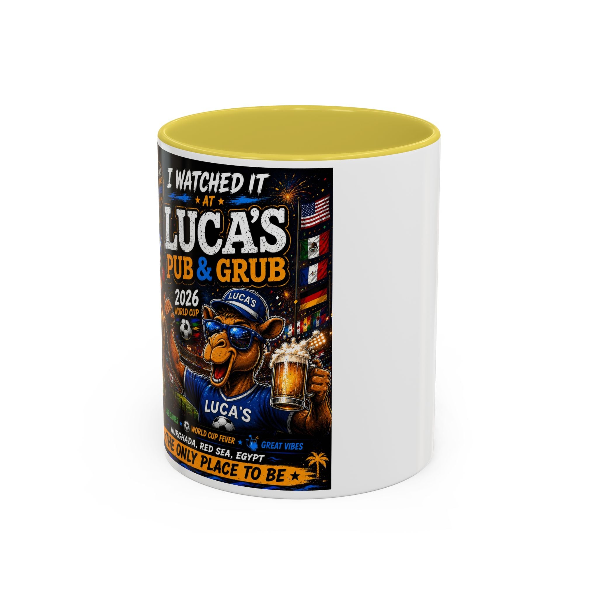 Personalized Pub & Grub Mug — "I Watched It at Luca's" 11oz/15oz Colorful Coffee Cup